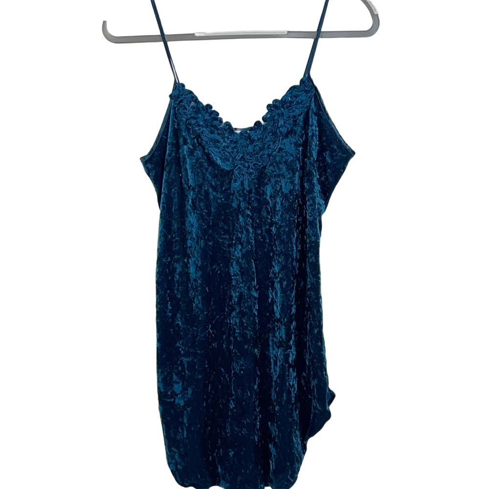 Secret Treasures Teal Crushed Velvet Lace Trim Slip Dress Medium